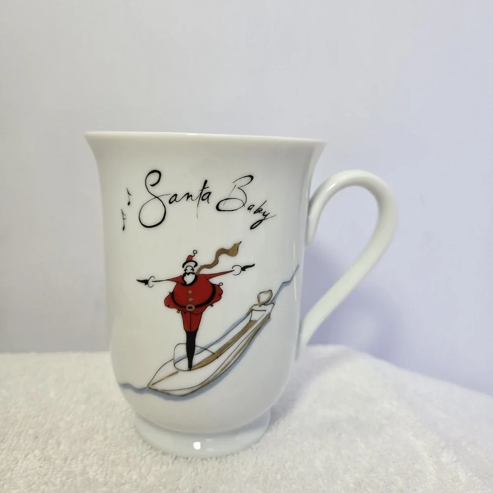 Pottery Barn Santa Baby Hot Cocoa Coffee Cups Tea Mugs Set Of 6 Christmas Rare